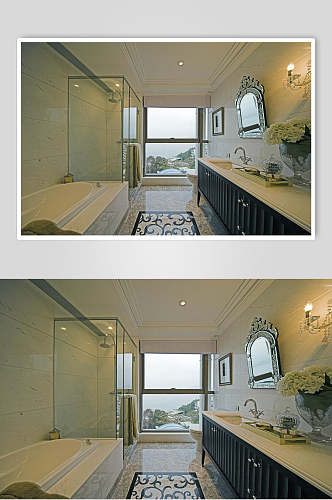 白色简约浴室雕花镜子欧式别墅图片