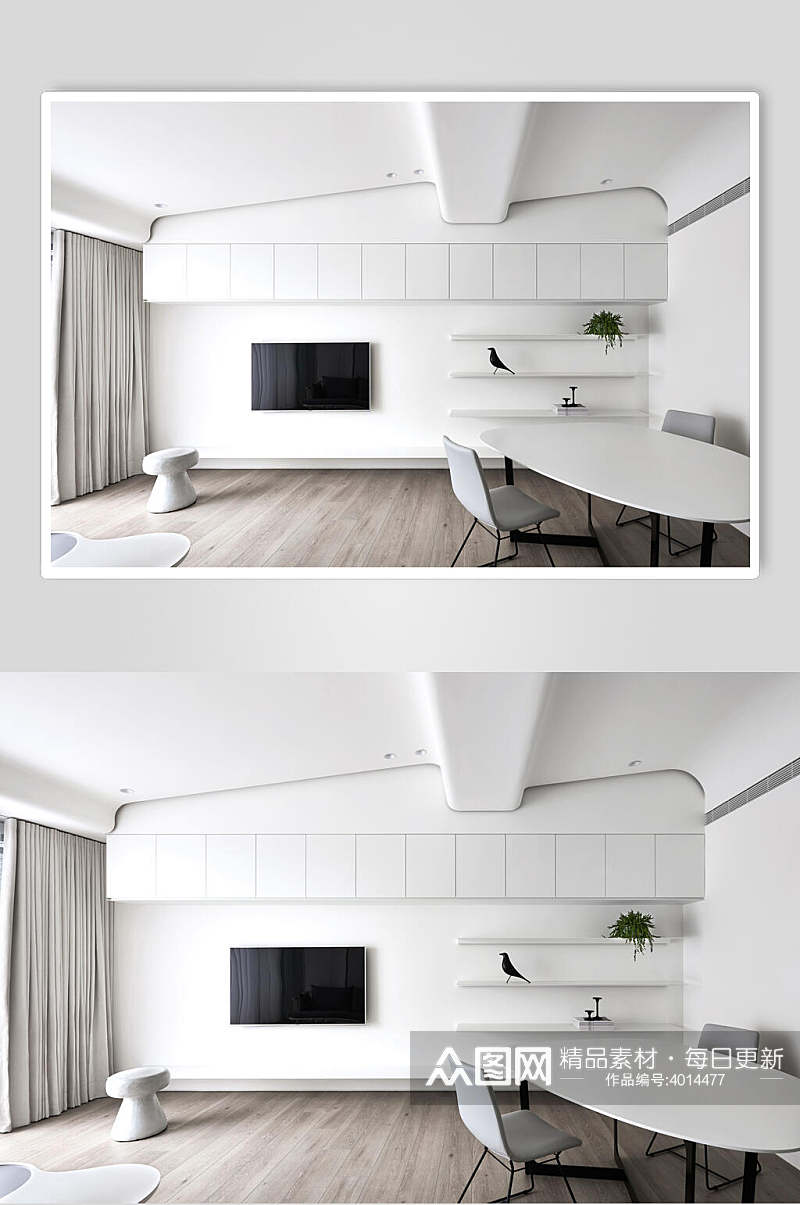 白色系弧形吊顶电视背景墙设计图片素材