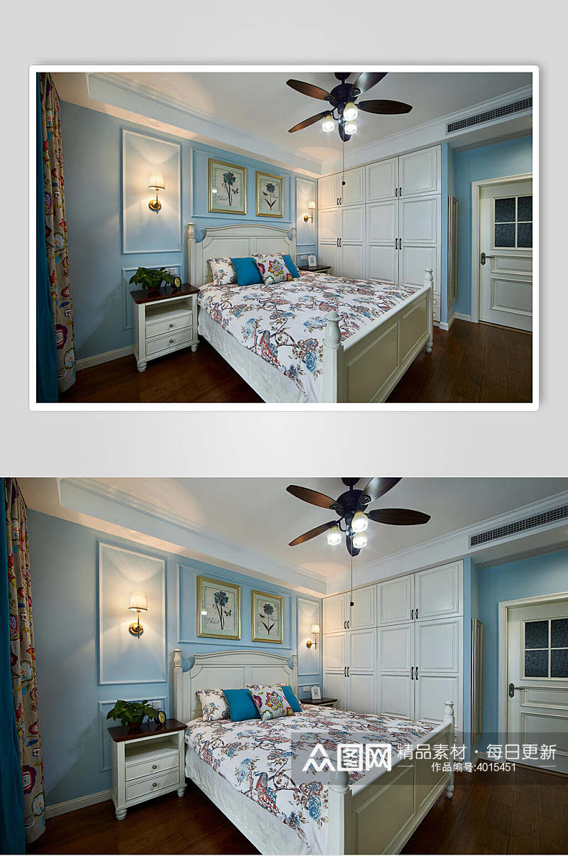 小清新卧室美式三居图片素材