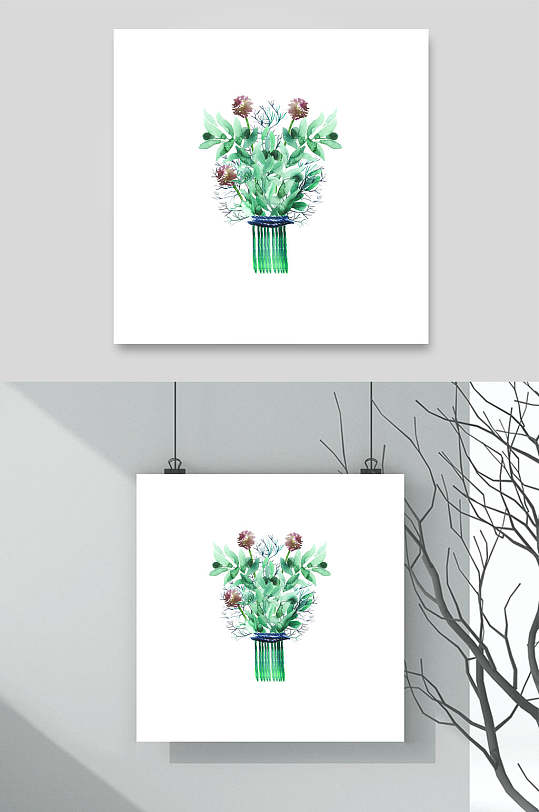创意花瓶手绘绿植物树桩花草矢量素材