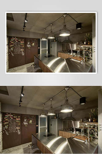 吊顶金属灯木质隔板厨房装修图片