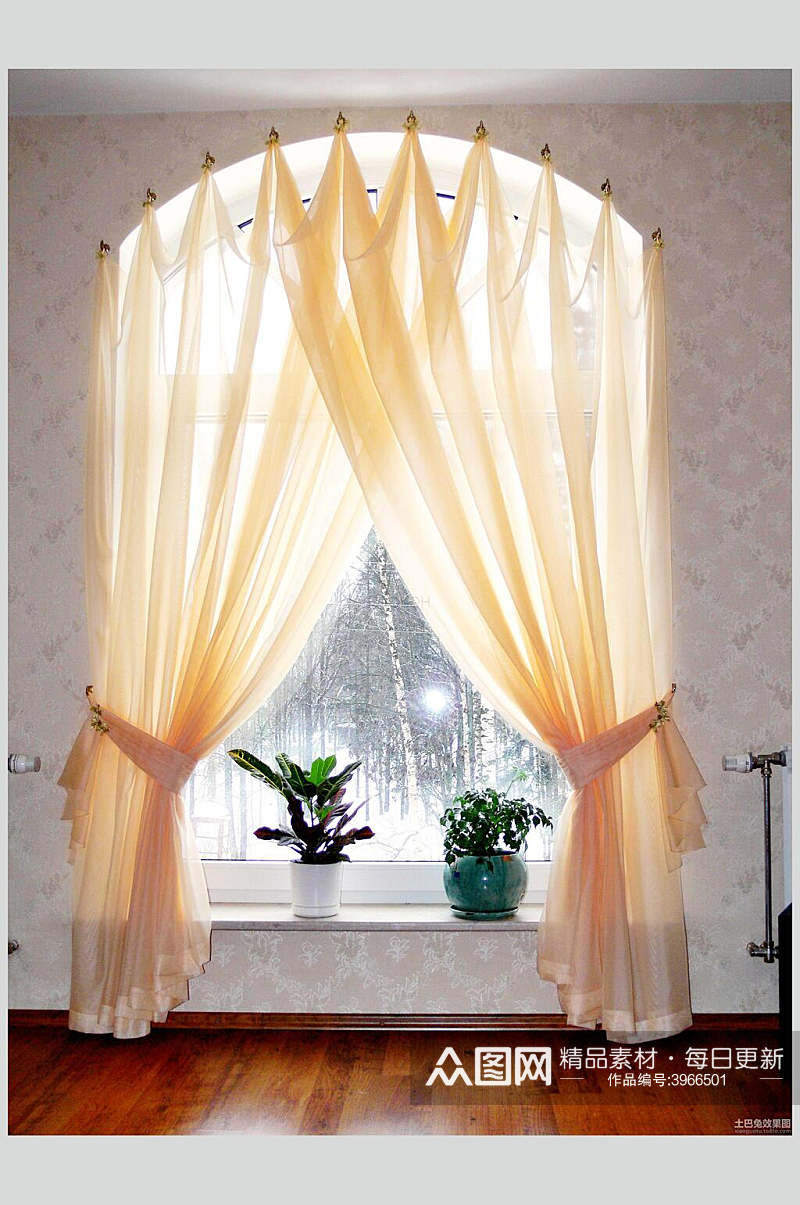 窗帘植物简约大气卧室家装设计图片素材