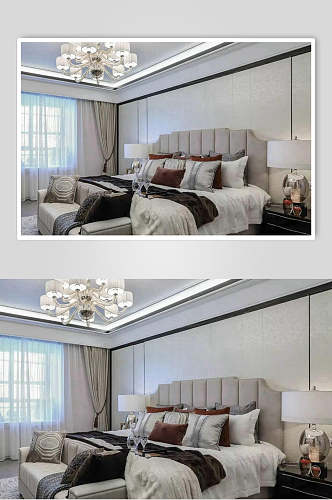 优雅清新吊灯枕头卧室家装设计图片