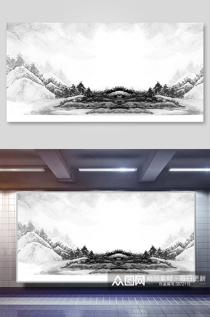 黑白古典中国风水墨自然风景banner背景素材