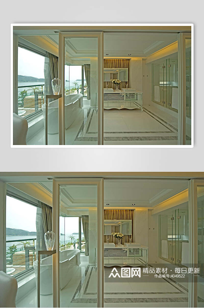 简约落地玻璃窗海景房欧式别墅图片素材