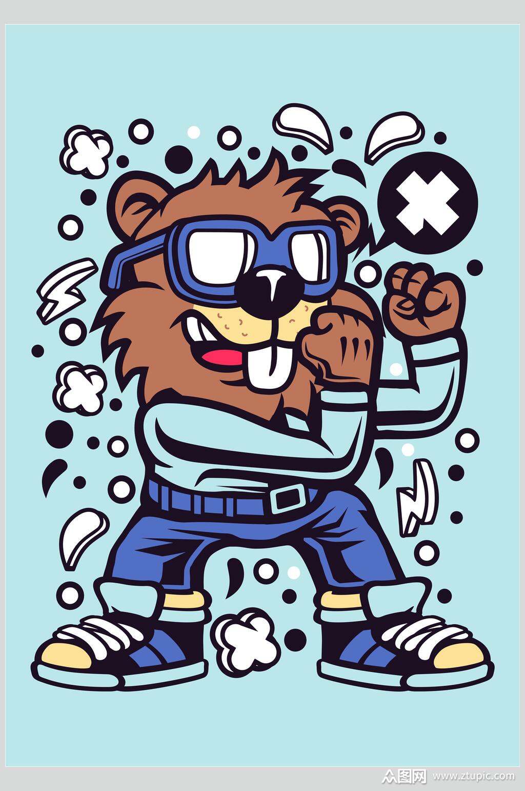 狮子卡通动物人物插画素材素材