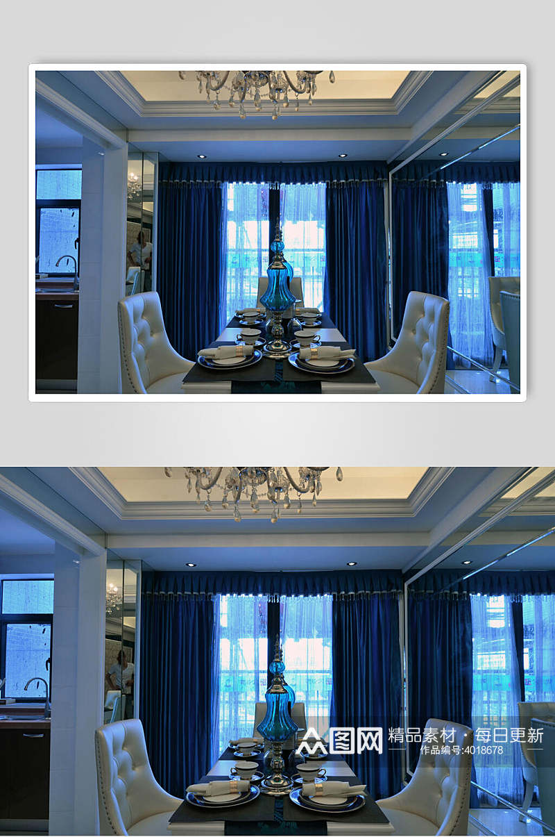 高端创意桌椅窗帘天灯餐厅装修图片素材