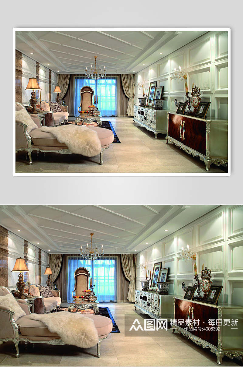 床铺壁画窗帘高端创意客厅设计图片素材