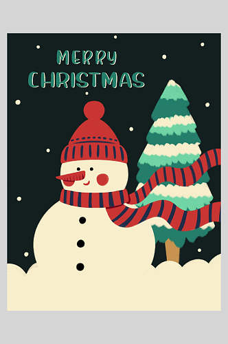 可爱雪人圣诞节插画海报