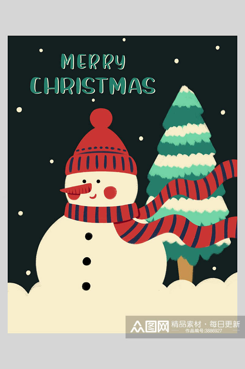 可爱雪人圣诞节插画海报素材