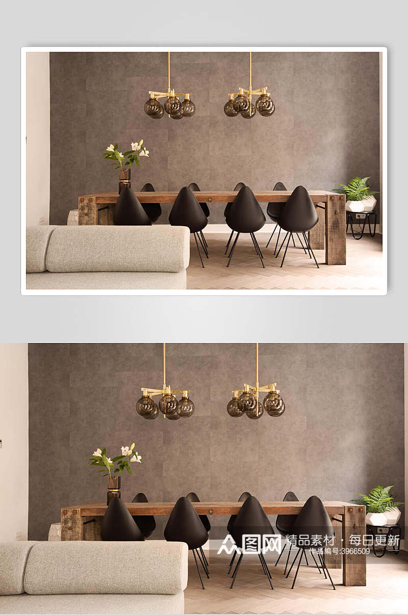 简约大气桌椅花朵灯北欧三居室图片素材