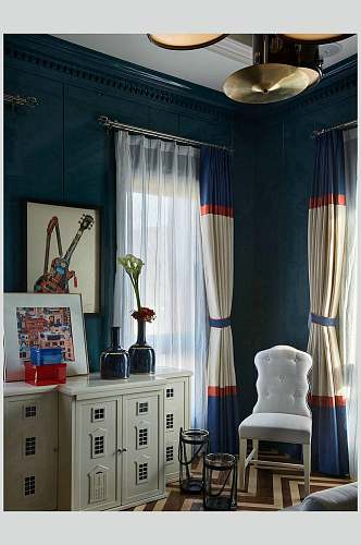窗帘蓝色大气创意法式风格别墅图片