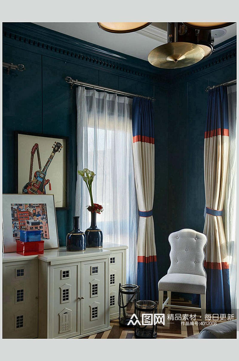 窗帘蓝色大气创意法式风格别墅图片素材