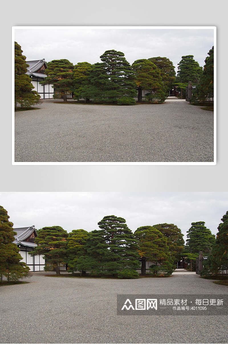 石头树木房屋高端时尚日式庭院图片素材