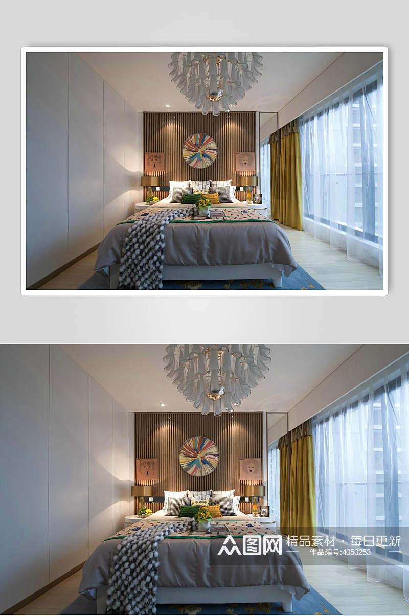 镂空木纹背景墙白色护墙板法式三居室图片素材
