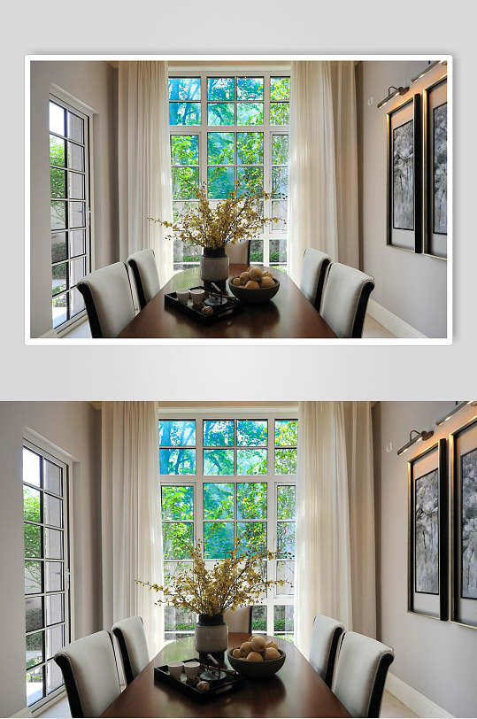 客厅白色格子窗户挂画茶几别墅家装图片