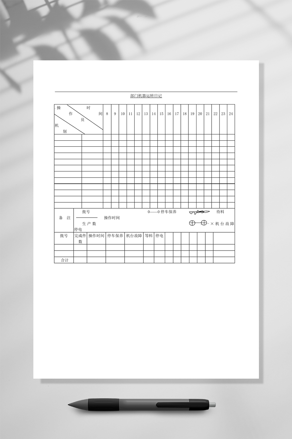 哈佛管理表格全集生产管理部门机器运转日记docWORD素材