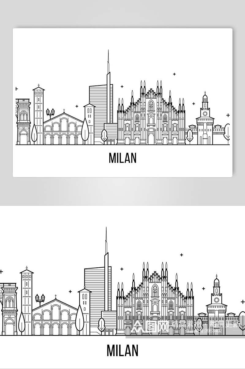米兰欧洲建筑线形轮廓矢量素材素材