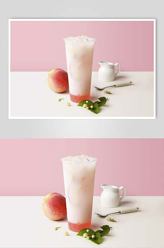 桃子粉色高端创意叉子奶茶果汁图片