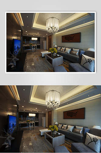 吊灯沙发高端创意抱枕客厅设计图片