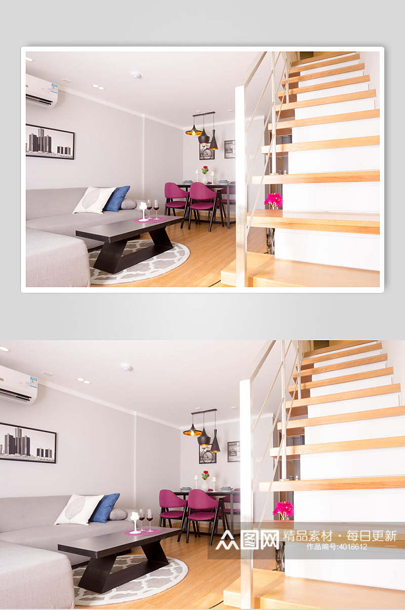 高端创意台阶桌椅空调迷你公寓图片素材