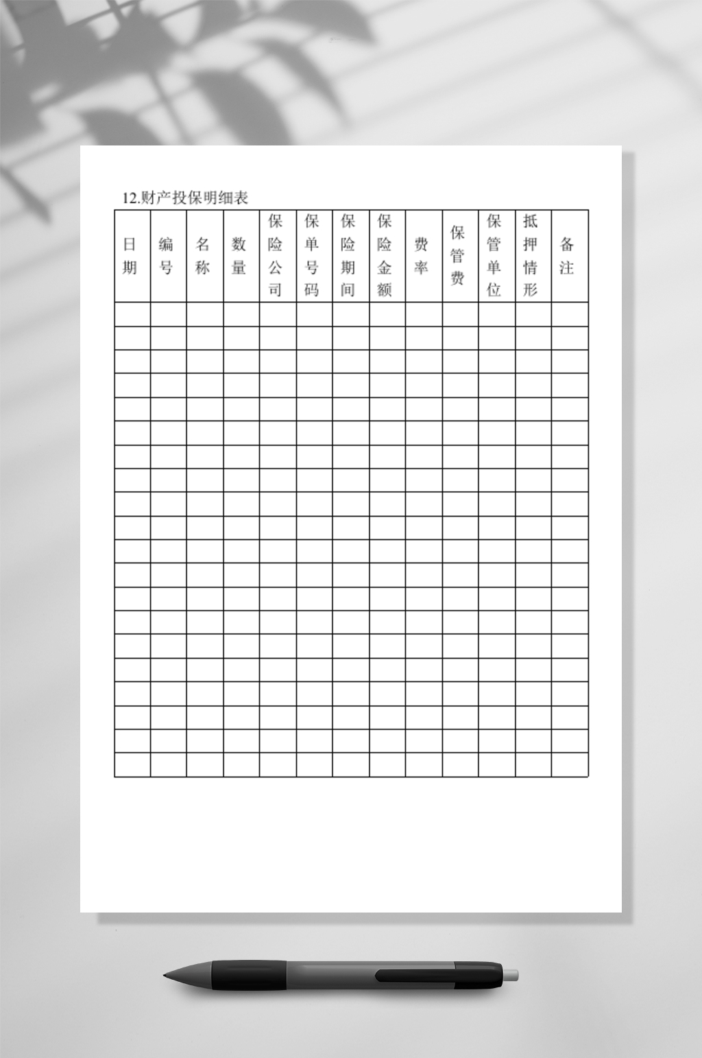 财产投保明细表WORD素材