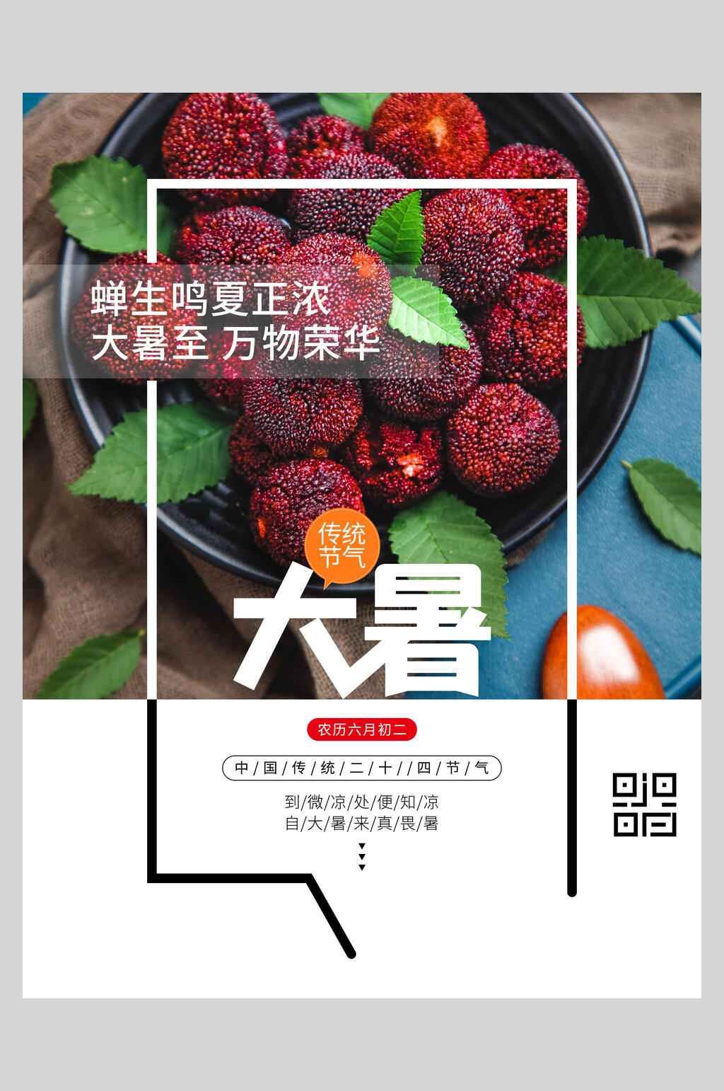 蝉生鸣夏正浓大暑至万物荣华大暑节气海报素材