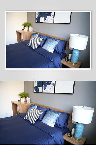 简约蓝色纯棉被罩迷你公寓图片