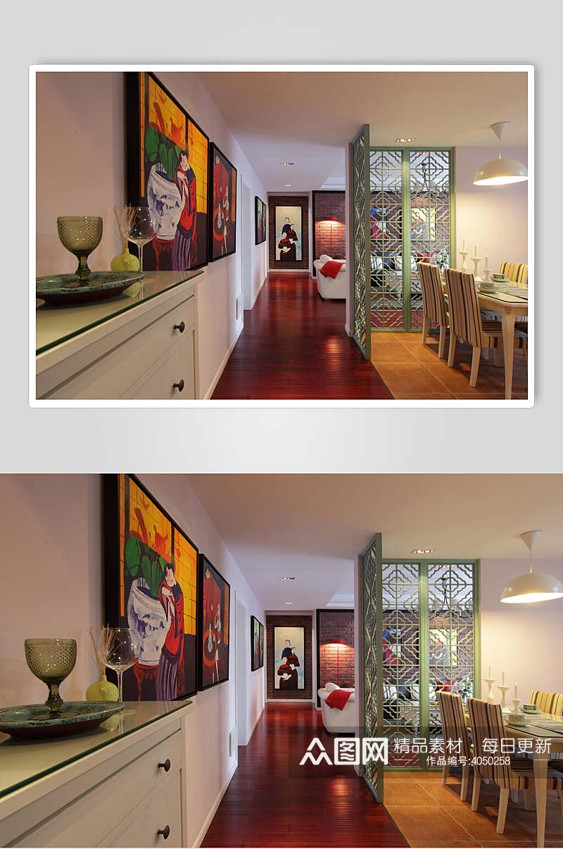红木地板混搭二居室图片素材