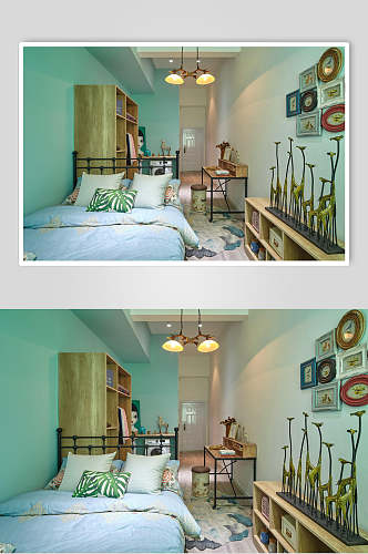 蓝色温馨迷你公寓卧室图片