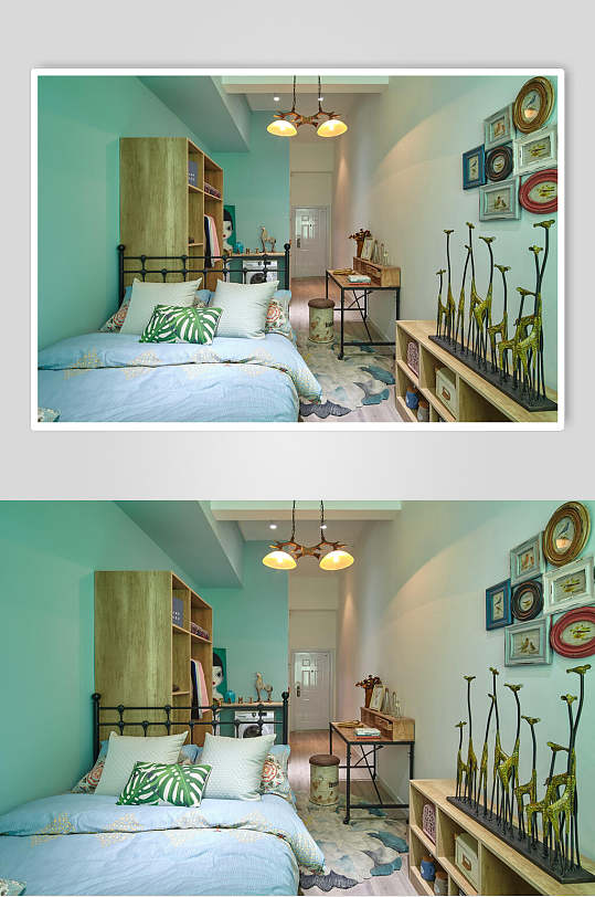 蓝色温馨迷你公寓卧室图片
