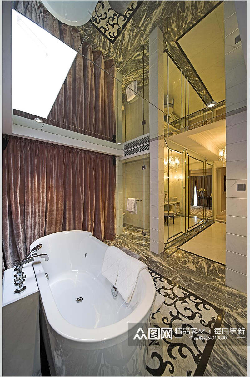 奢华大气瓷砖浴缸欧式别墅图片素材