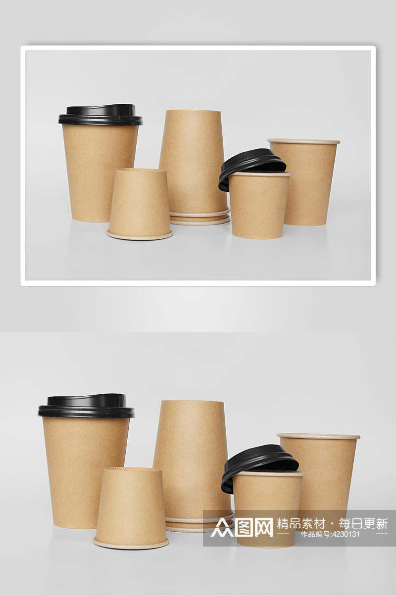 圆形盖子浅棕色纸杯咖啡杯样机素材
