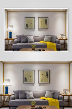 壁画枕头创意高端新中式二居室图片
