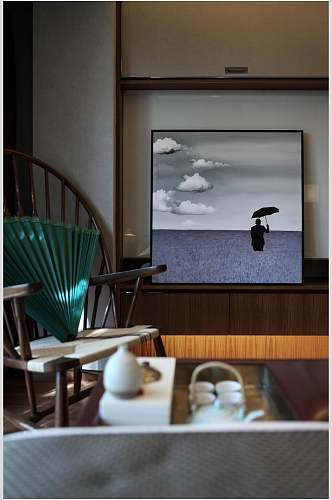 壁画创意高端杯子新中式二居室图片