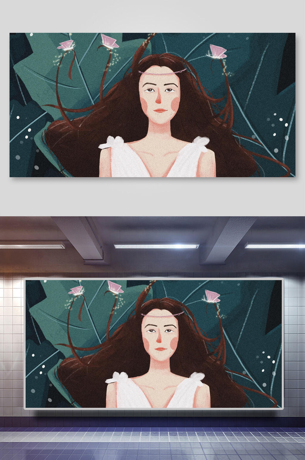 森林女孩梦幻唯美手绘插画素材