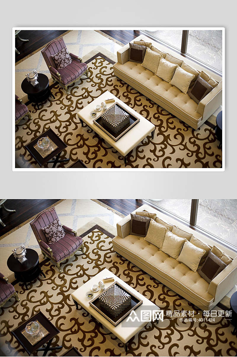 高端时尚地毯枕头盒子欧式别墅图片素材