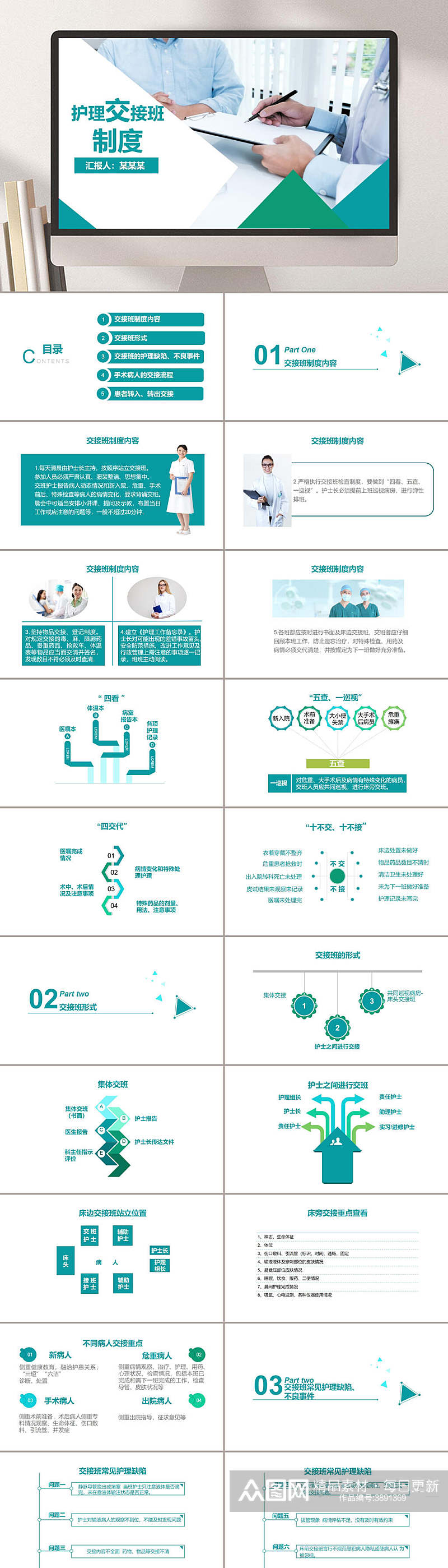 简约护理交班制PPT素材