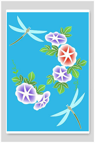 蜻蜓新中式花朵插画