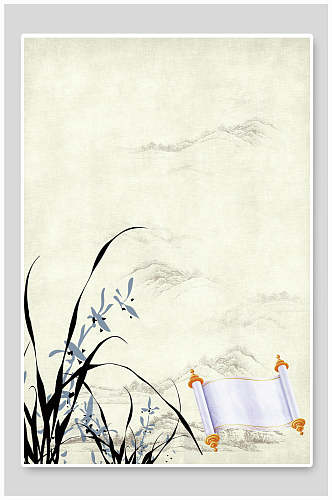 复古中国风水墨工笔画背景