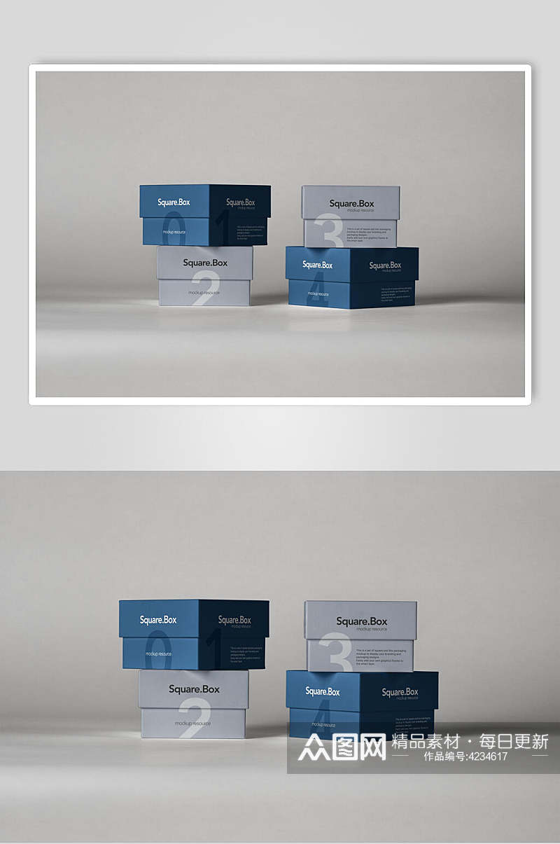 蓝灰方形大气极简时尚纸盒包装样机素材