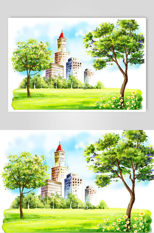 城堡城堡草地卡通插画