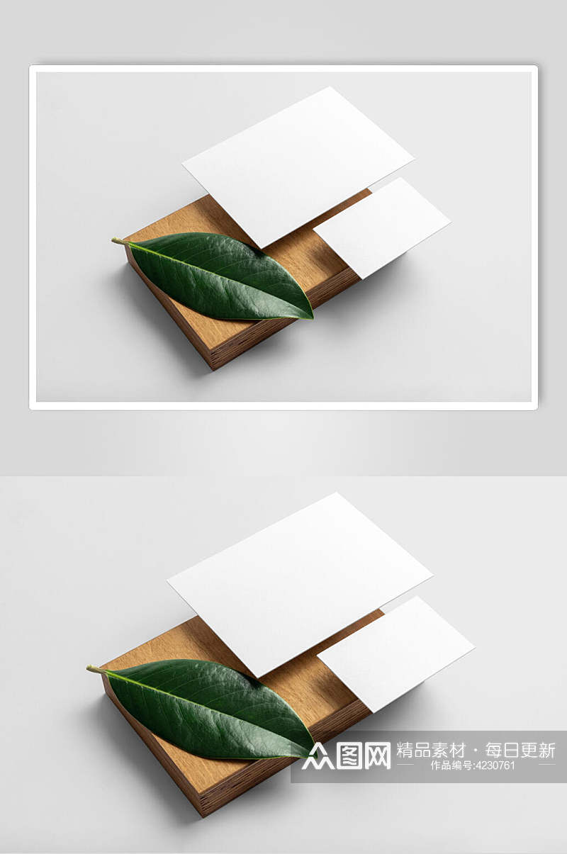 叶子木板长方形棕名片信封样机素材
