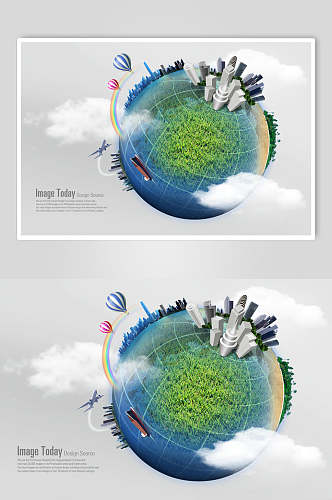 热气球地球日展板背景