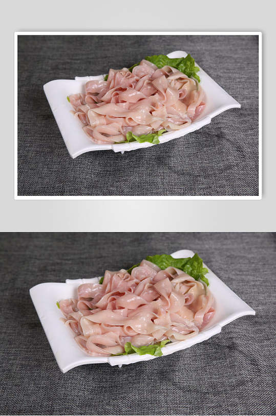 美味鸭肠火锅配菜摄影图片