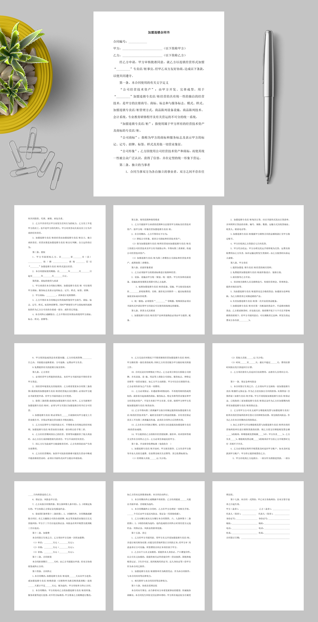 加盟连锁合同书WORD素材