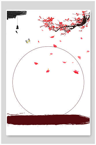 花瓣圆形中国风水墨工笔画背景