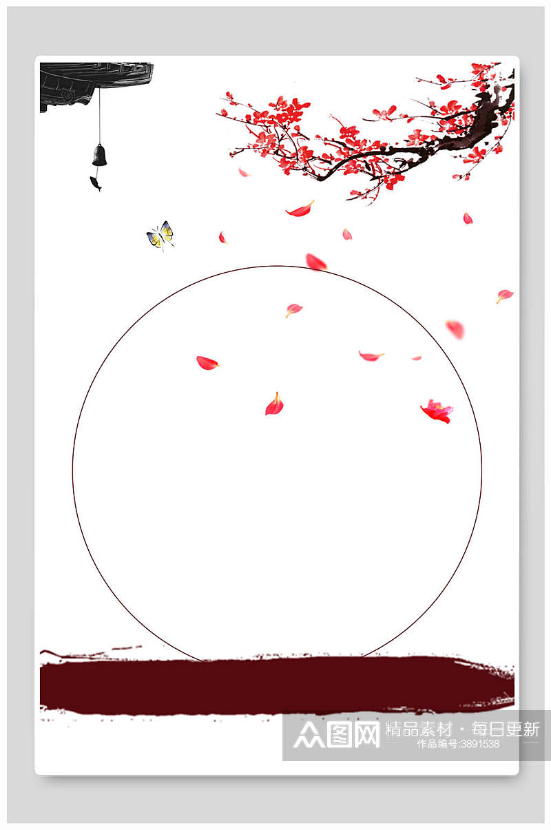 花瓣圆形中国风水墨工笔画背景素材