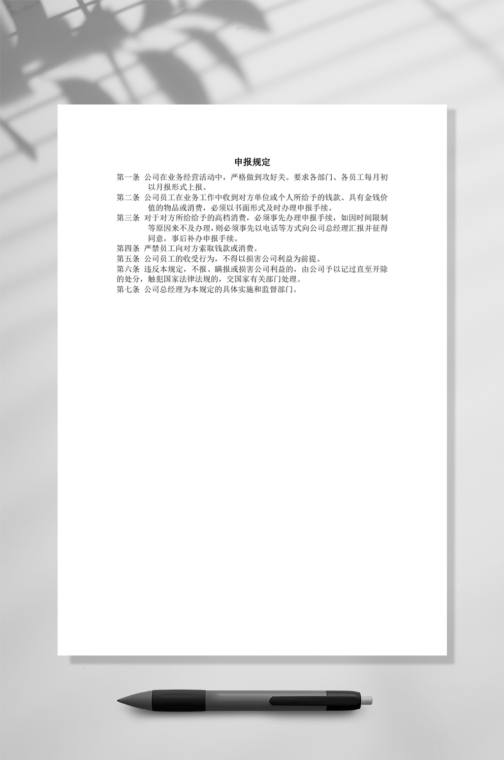 精美申报规定WORD素材