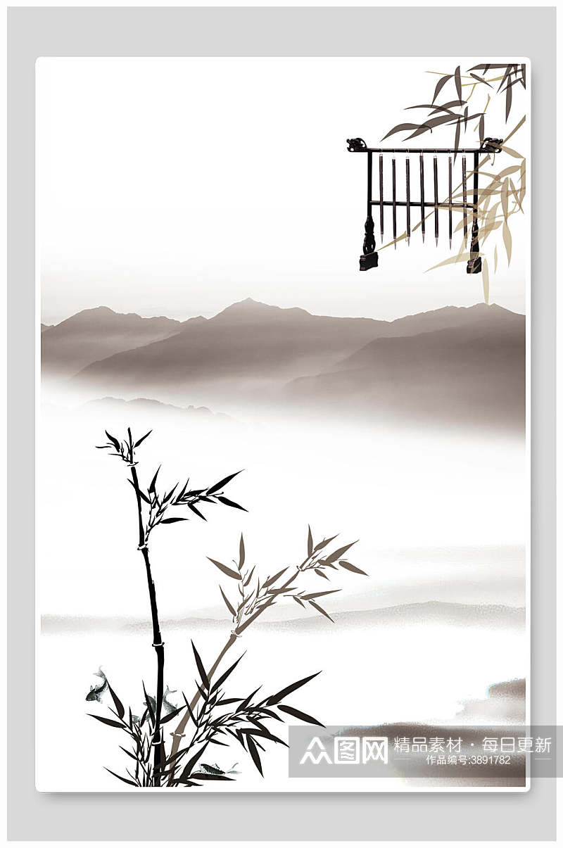 竹子古风中国风水墨工笔画背景素材